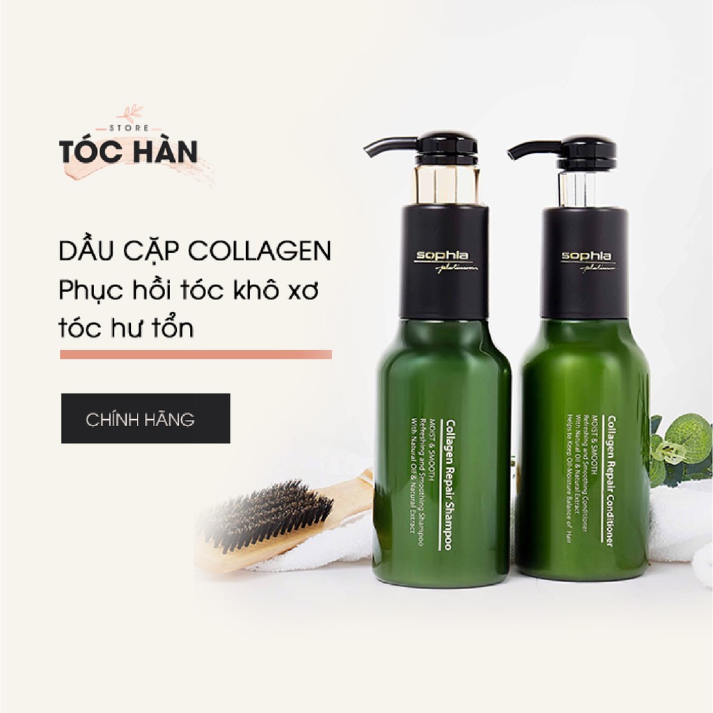 Dầu gội + Dầu xả nuôi dưỡng tóc Sophia Collagen Platium 500ml