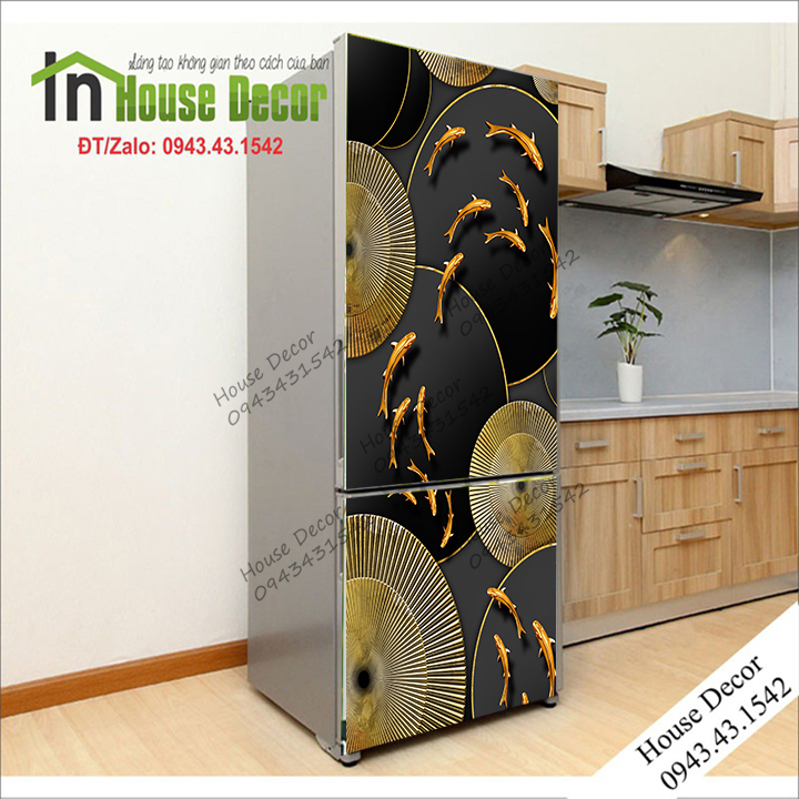 Decal Dán Tủ Lạnh Cá Sen Phong Thủy, Chống Thấm Nước Chất Liệu Decal Bóc Dán - Phù Hợp Mọi Loại Tủ - Decal dán tủ lạnh kệ tường tủ quần áo, decal dán, giấy dán, trang trí nội thất, giấy dán nội thất, trang trí nhà cửa - 193