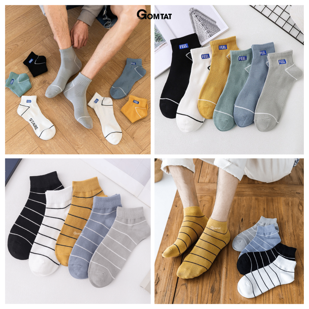 Set 5 đôi vớ nam cổ ngắn cao cấp thời trang, tất nam cổ ngắn chất liệu cotton thoáng khí êm chân