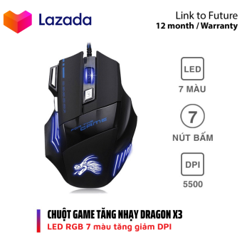 Chuột gaming Dragon X3 Led 7 màu, DPI 5500 Siêu bền dùng cho cả máy tính và điện thoại