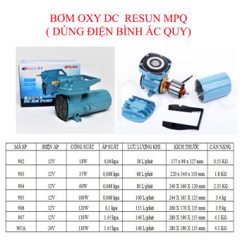 Máy Sủi khí bể cá (thổi khí oxy RESUN) xài bình ắc quy 12v/ 24v