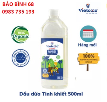 Dầu dừa Vietcoco tinh khiết Organic chai 500ml
