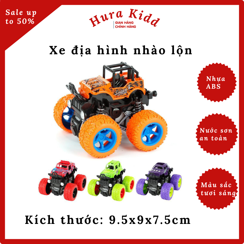 Xe địa hình nhào lộn Off Road cực chất xe quái xế nhiều màu sắc đồ chơi ô tô nhựa ABS an toàn cho bé - Hura Kidd