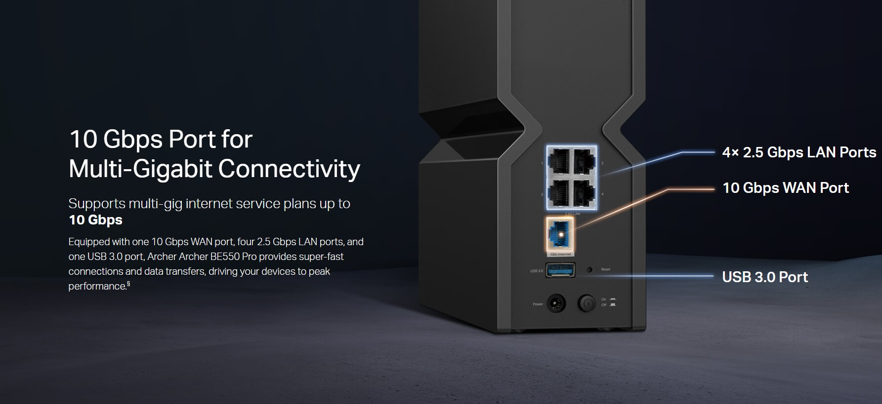TP-Link Archer BE550 Pro BE9700 Tri-Band Wi-Fi 7 Router with 1× 10