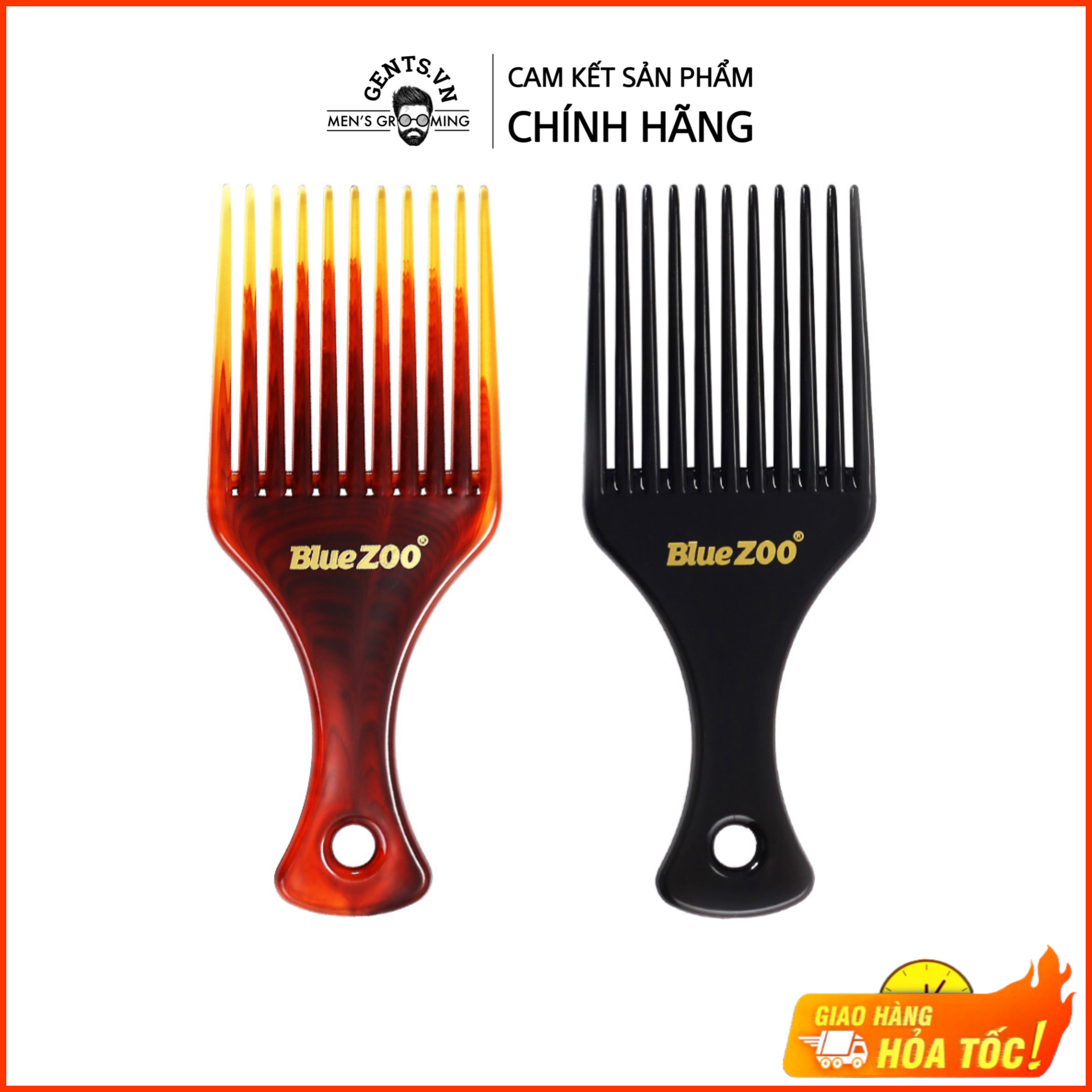 Lược tạo kiểu Afro Pick Blue ZOO chuyên chải pomade màu Hổ phách / Đen