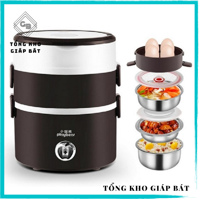Hộp cơm cắm điện 3 tầng, Cặp Lồng 3 Tầng Giữ Nhiệt, Cà men cắm điện 3 tầng, Hộp cơm hâm nóng cắm điện 3 tầng inox