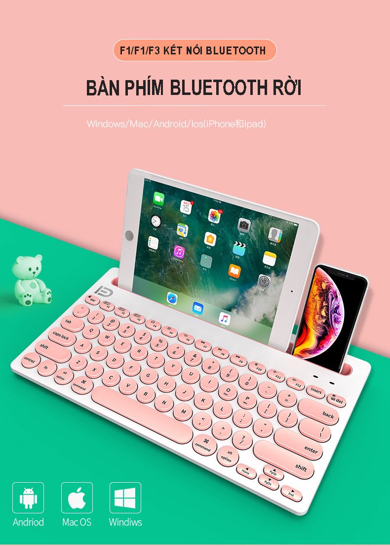 Bàn phím bluetooth không dây với nút tròn nhỏ gọn- bàn phím Ipad/laptop/Android/IOS/Windows