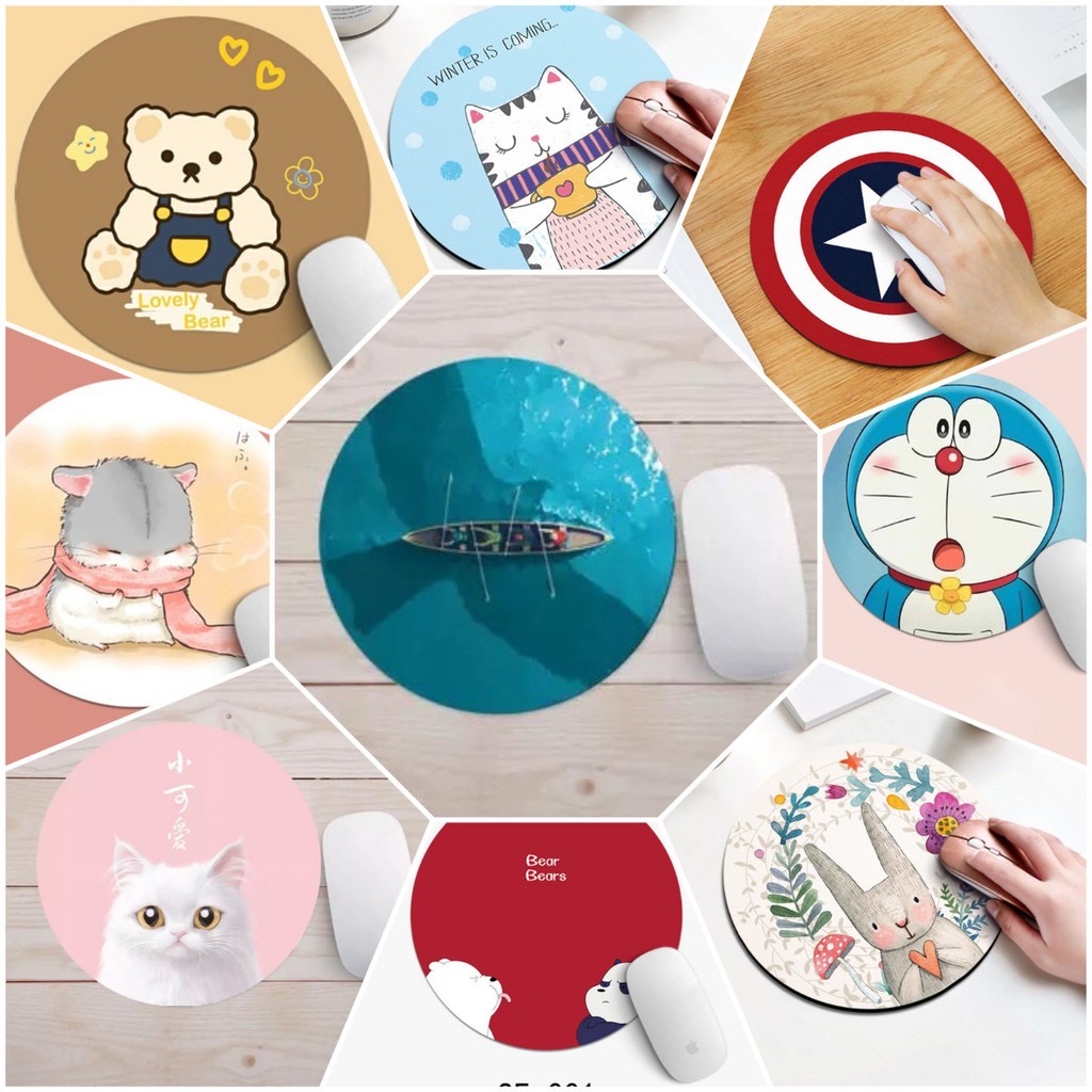 Tấm di chuột máy tính, miếng di chuột, tấm pad di chuột máy tính loại tròn nhiều hình dễ thương, tiện dụng. takymall 5900