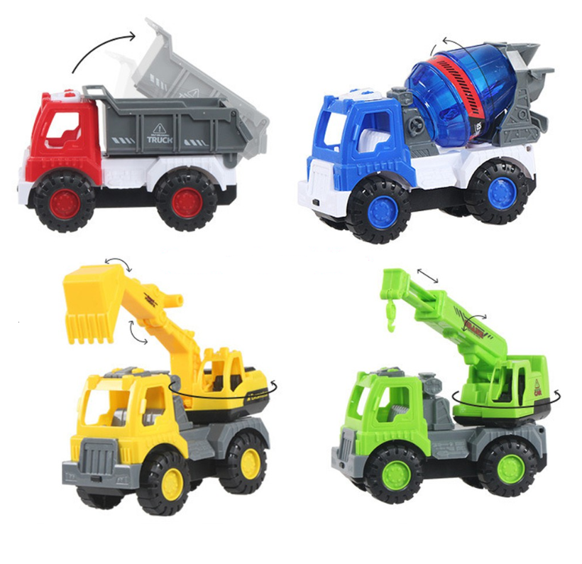 SET 4 xe đồ chơi - xe công trình bánh đà