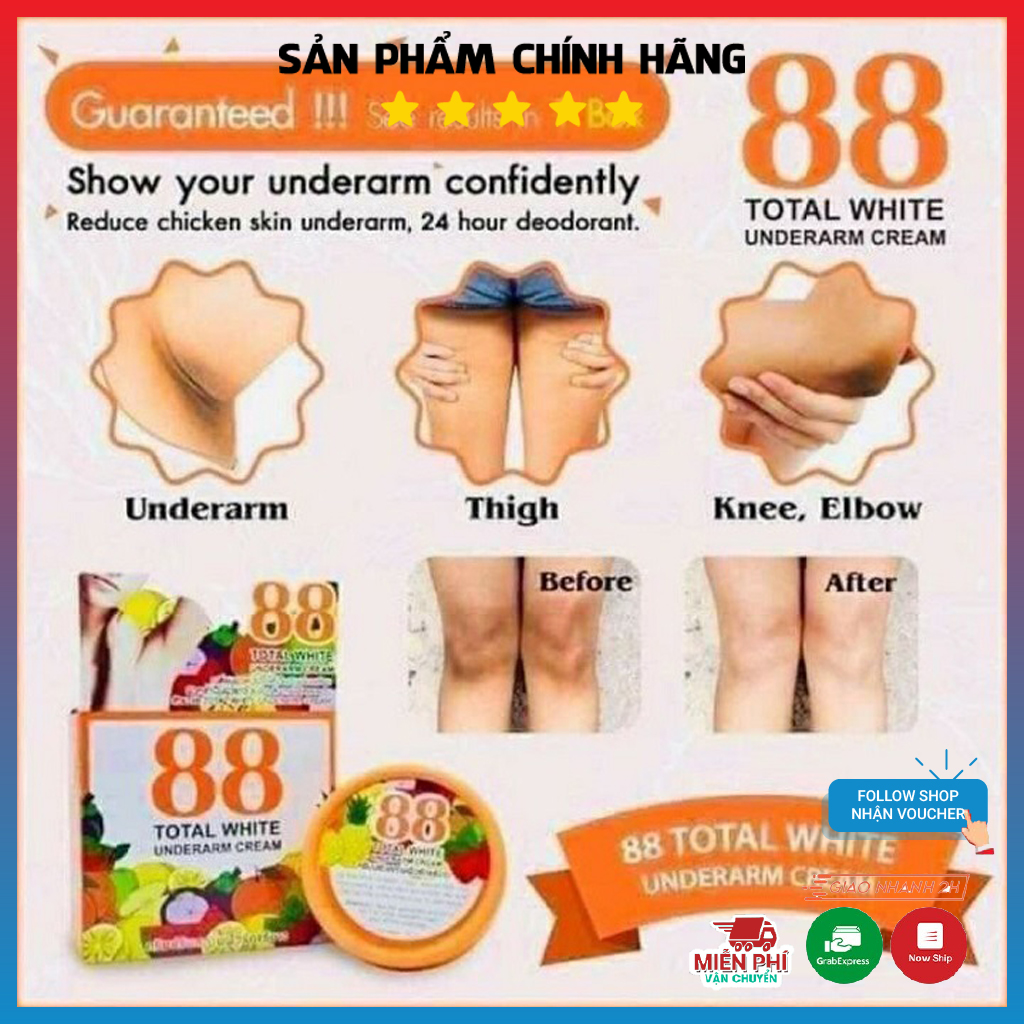 Kem giảm thâm nách 88 total white thái lan 35g – dưỡng ẩm tốt, giảm đốm thâm, giảm sạm đen làm trắng đều màu cho vùng da nách, khủy tay, chân, bikini hiệu quả,kem tr'ị thâm nách nữ thái lan 88, kem thâm nách 88