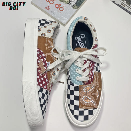 Giày Vansynn Dây Vải Họa Tiết Thổ Cẩm Nhiều Màu Sắc Unisex Hoa Văn Tự Nhiên Nam Nữ - Vải canvas Tiger Caro