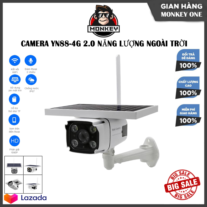 Camera yn88-4g 2.0 mpx năng lượng ngoài trời - camera ngoài trời - camera giá sát an ninh - camera năng lượng mặt trời, cảm biến hòng ngoại, đàm thoại 2 chiều hình ảnh sắc nét - bh 1 năm tại monkey one