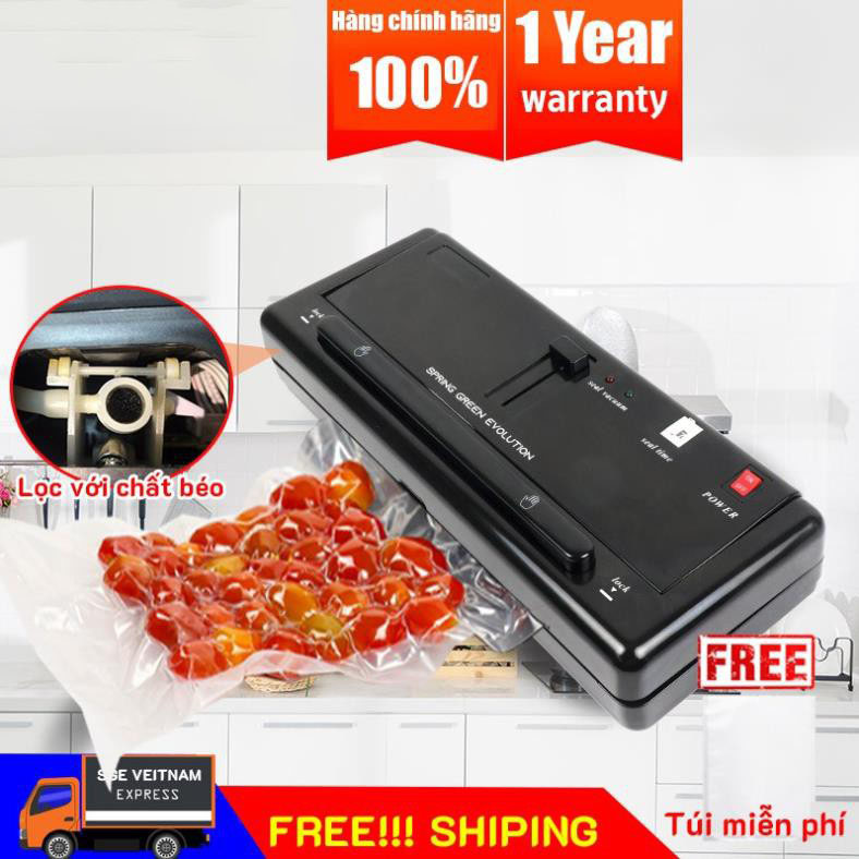 Máy hút chân không shineye p280, may hut chan khong gia đinh, không kén túi, hút được mọi loại bao bì, túi trơn, túi nhám, lực hút mạnh tặng kèm 10 túi hút chân không