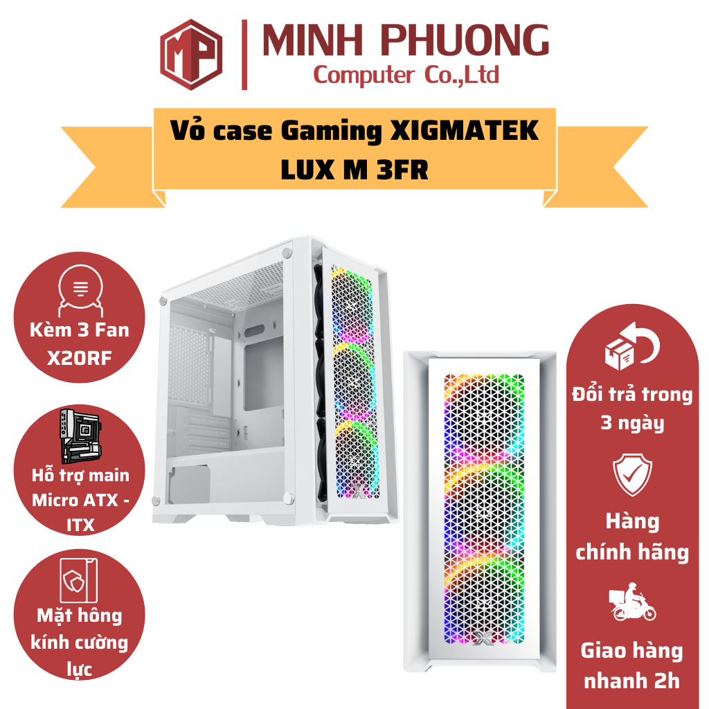 Vỏ case xigmatek lux m 3fr gaming m-atx kèm 03 fan xigmatek x20rf