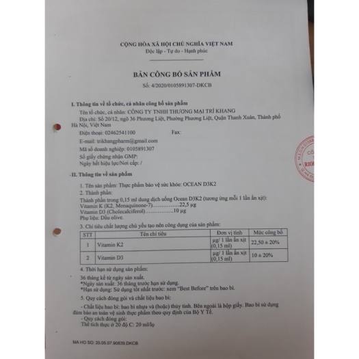 Vitamin OCEAN D3K2 - Bổ sung vitamin D3, K2 dạng xịt và nhỏ giọt cho bé lọ 20ml