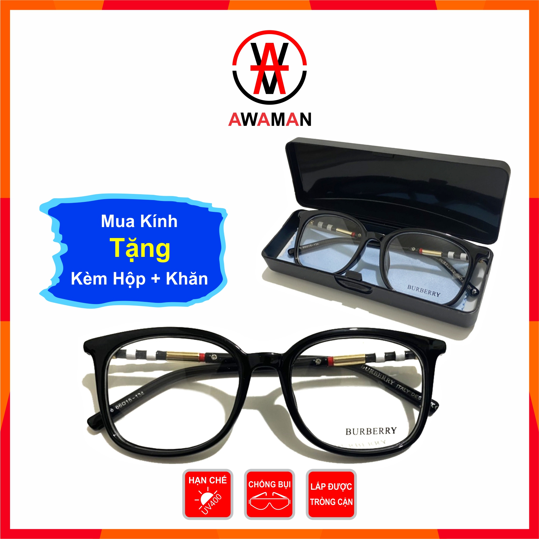 Kính mắt thời trang cao cấp nam nữ BBR mắt vuông