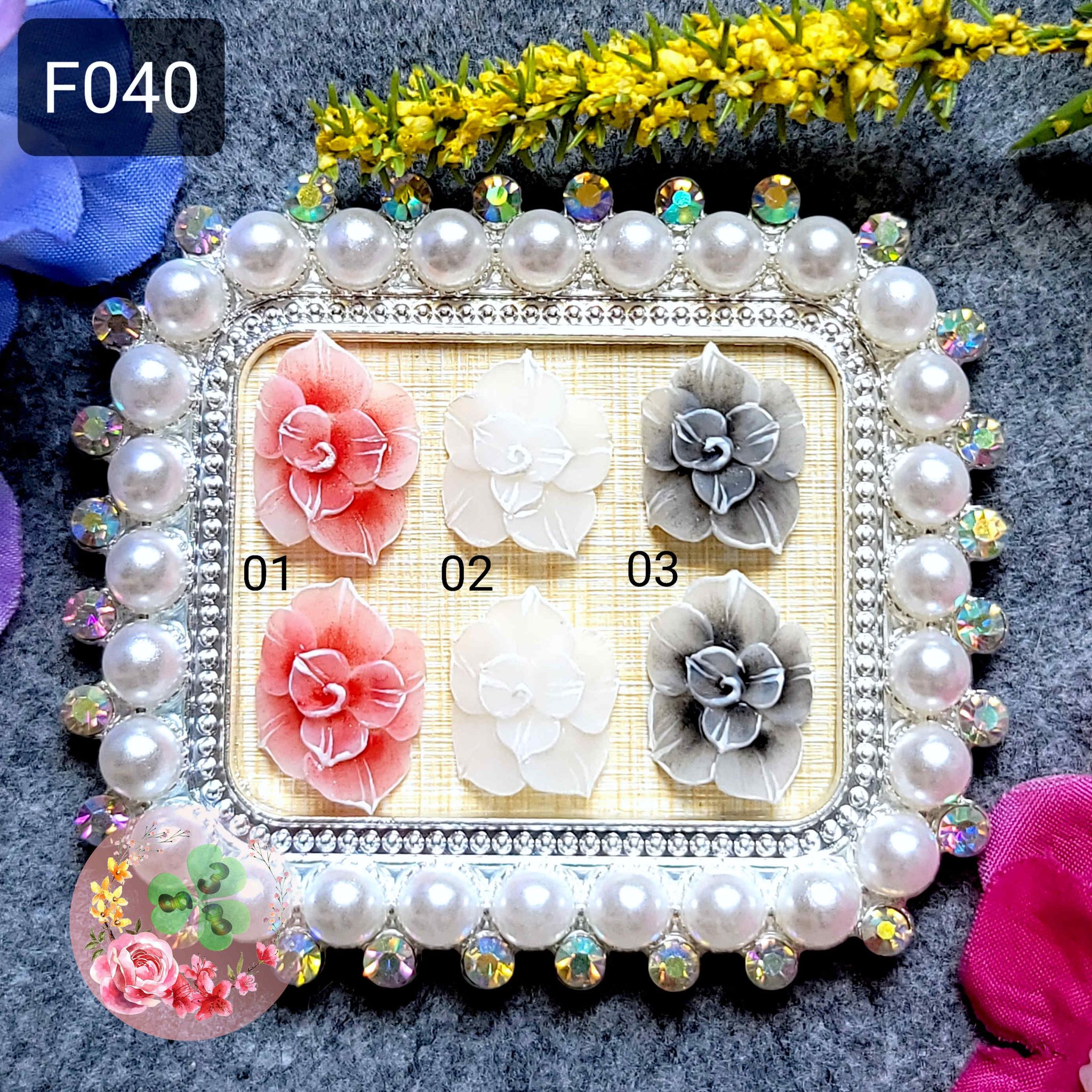 Mẫu: f040 . hoa bột "hoa hồng ẩn chân" , đính móng siêu xinh.