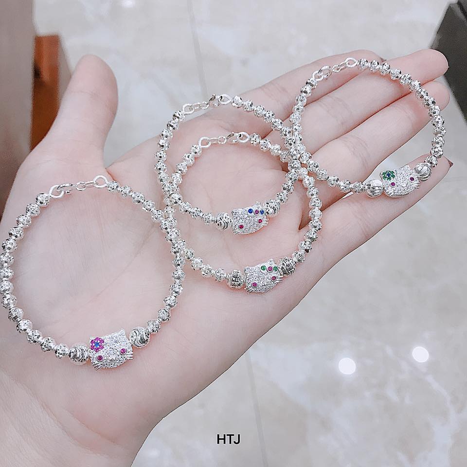 Lắc tay trẻ em bạc bi mặt Kitty MS25e