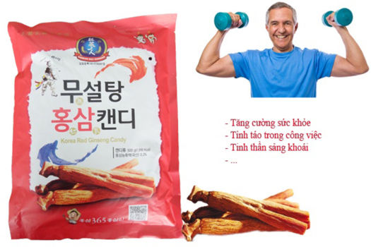 Kẹo Sâm Không Đường Đỏ 365 Hàn Quốc Gói 500gram - Kẹo Dùng Đường Cho Người Bị Tiểu Đường  (500g)