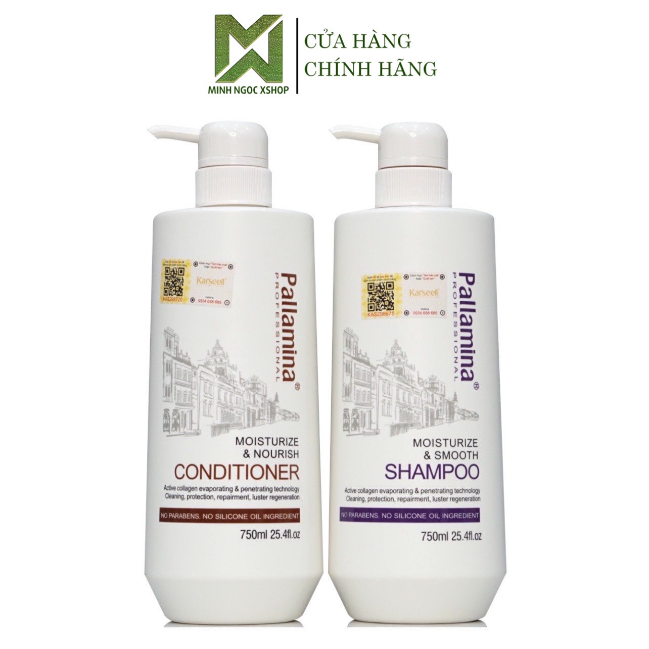 Combo dầu gội, dầu xả Pallamina dầu cặp phục hồi siêu mượt Pallamina 750ml