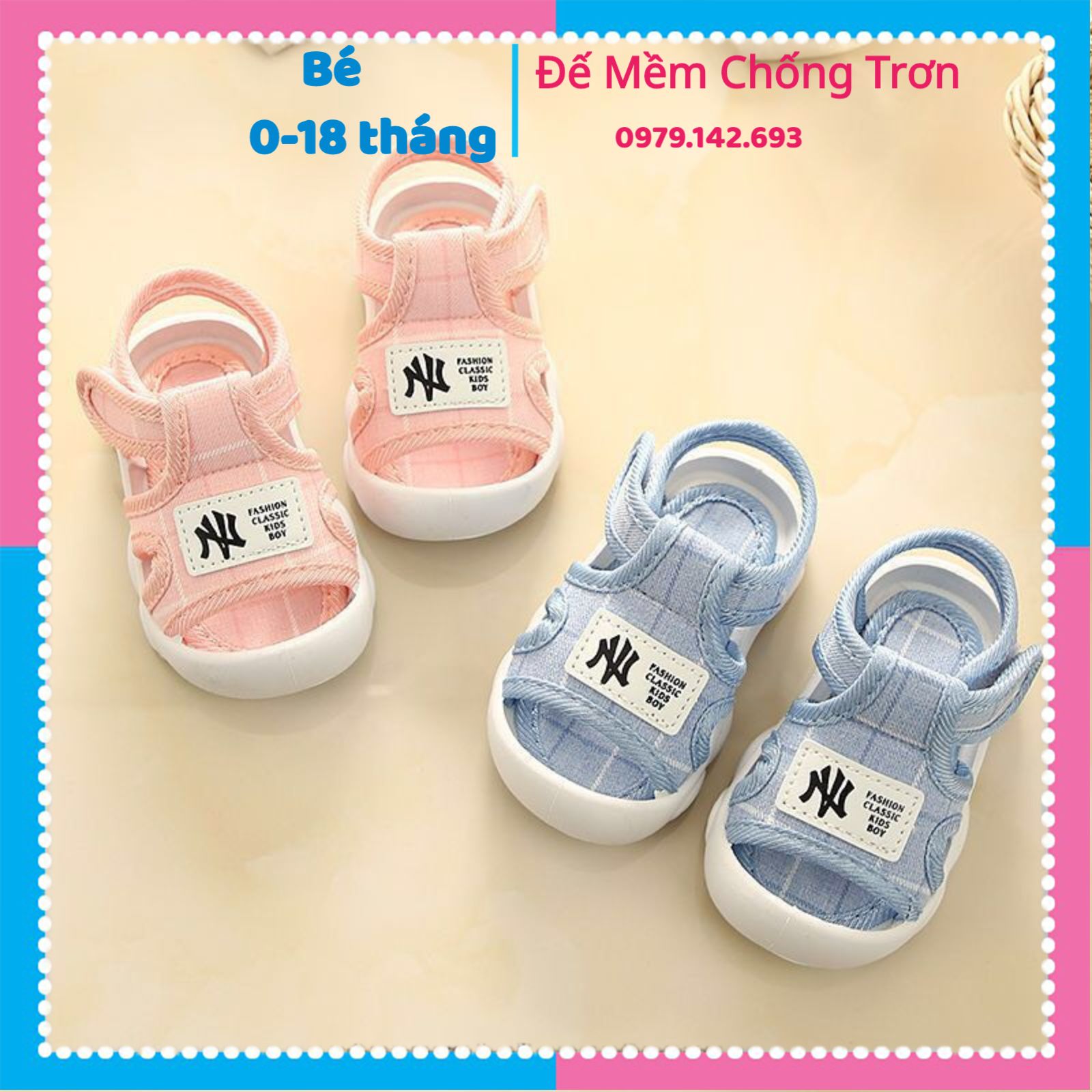 Dép tập đi, giày tập đi cho bé 0-18 tháng có đế chống trơn, chống vấp