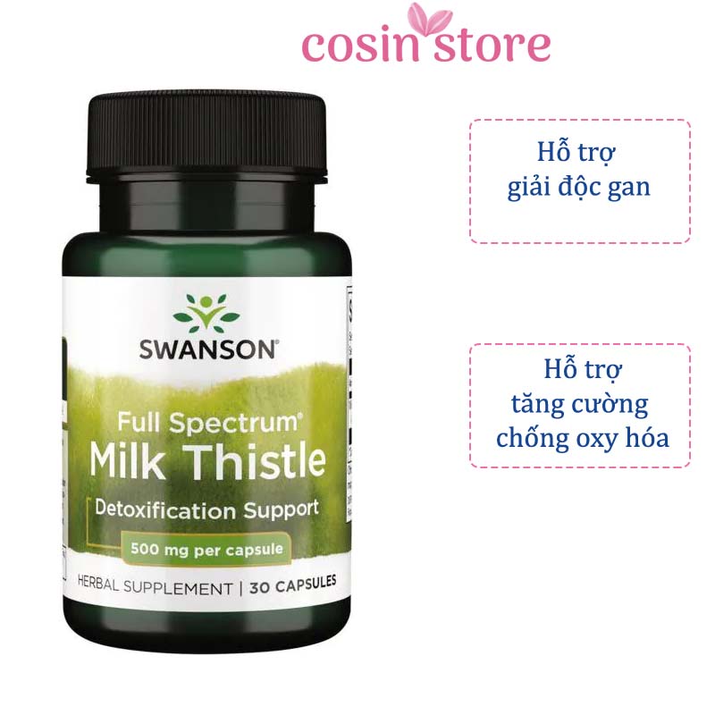 Viên Uống Milk Thistle Swanson 500mg 30 viên hỗ trợ chức năng và giải độc