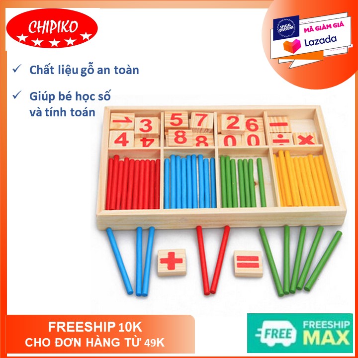 Bảng gỗ học toán có que tính cho bé - đồ chơi toán học có chữ số, que tính bảng viết an toàn