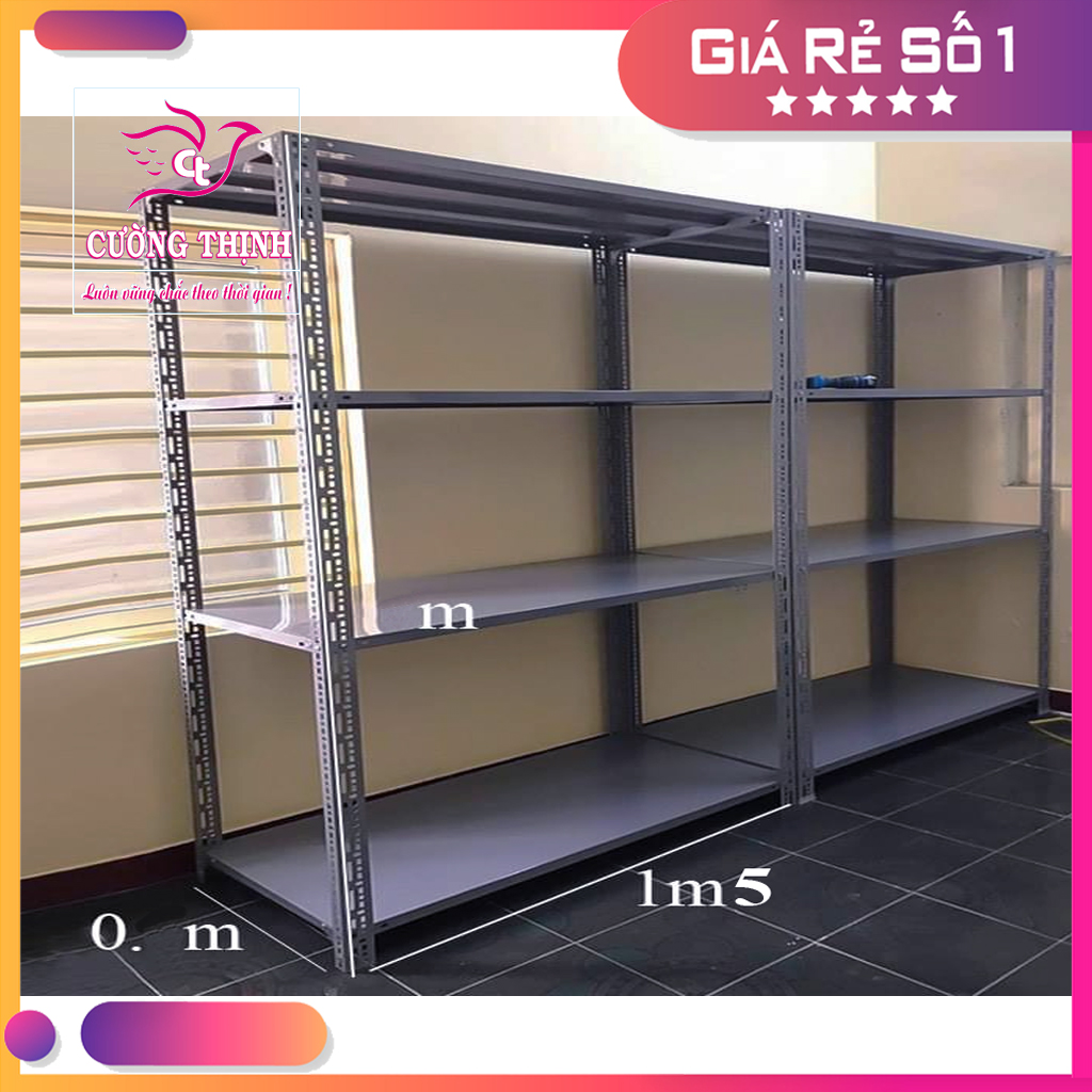 Kệ sắt đa năng 4 tầng, cao 1m5 x dài 1m5 x rộng 50cm, kệ kho hàng, trọng tải 100kg/tầng