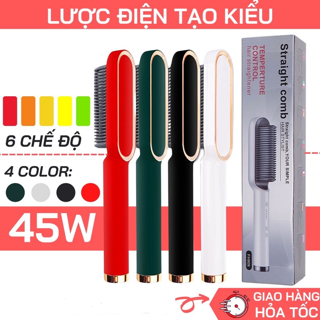 Lược điện chải tóc thẳng đa năng - máy làm tóc, lược chải tóc - lược điện tạo kiểu tóc, uốn, cụp, làm thẳng chuyên nghiệp - làm nóng nhanh ptc với 6 mức nhiệt bảo vệ tóc lược điện chải tóc tạo kiểu