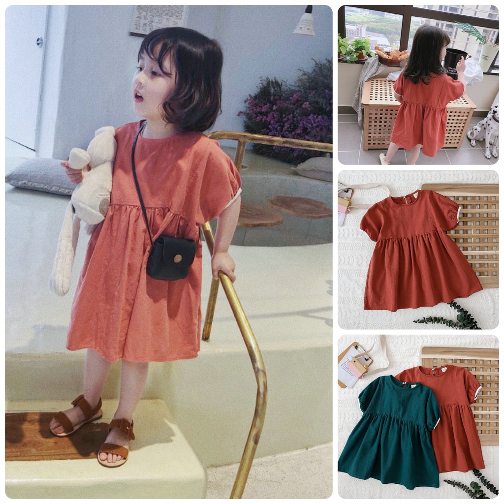 VT3 Size90-130 9-25kg Váy đầm cho bé gái Đầm vintage vải thô Hàn Quốc Quần