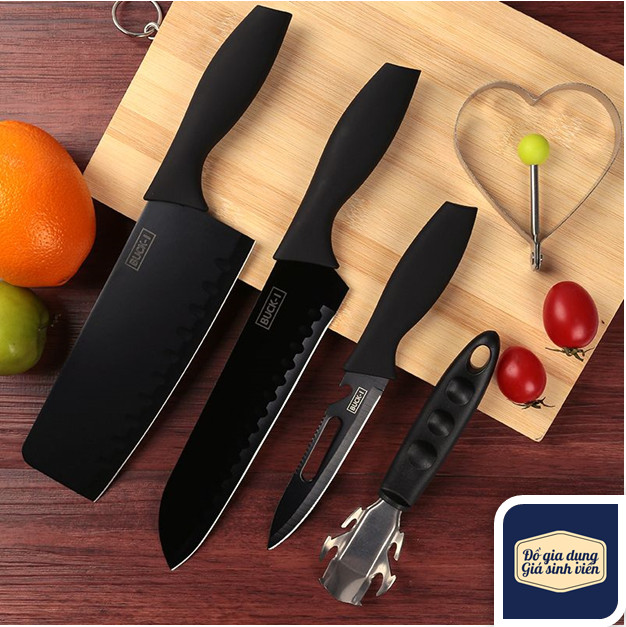 Bộ Dao 5 Món Hợp Kim Đen Mẫu Mới Buck-I - Dao nhật siêu bén - Dao Buck nhập khẩu đa năng tiện dụng cho căn bếp