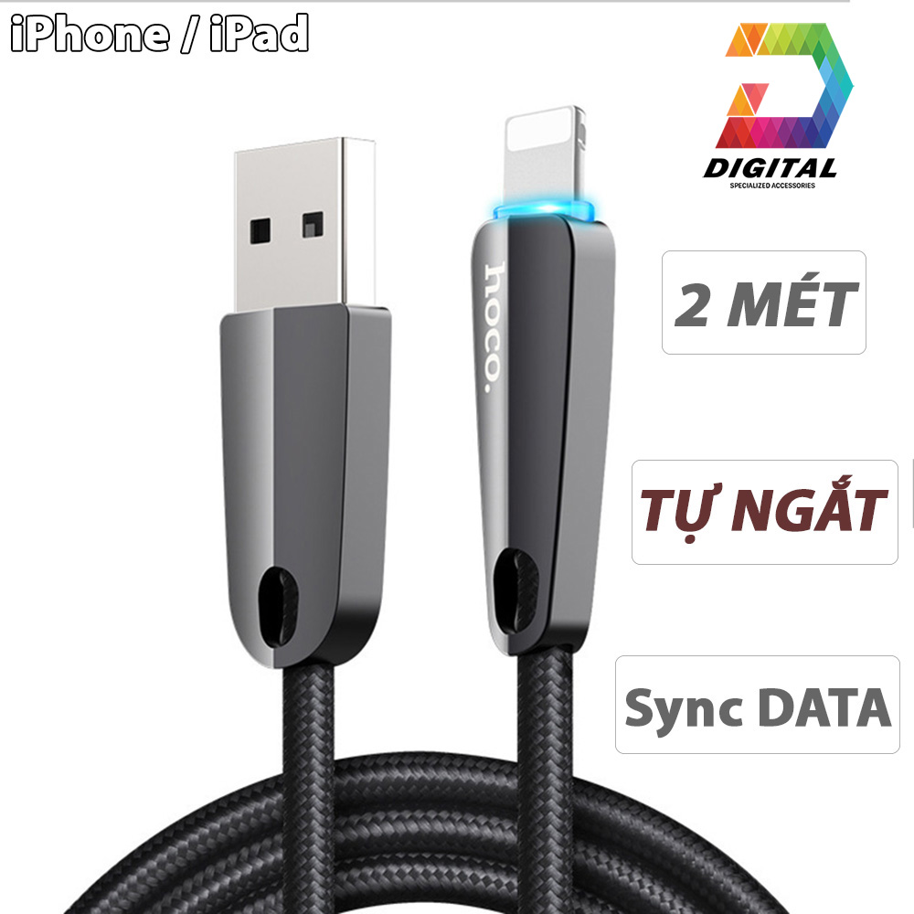 Cáp sạc tự ngắt hoco u35 dài 2 mét cổng lightning cho iphone / ipad chính hãng