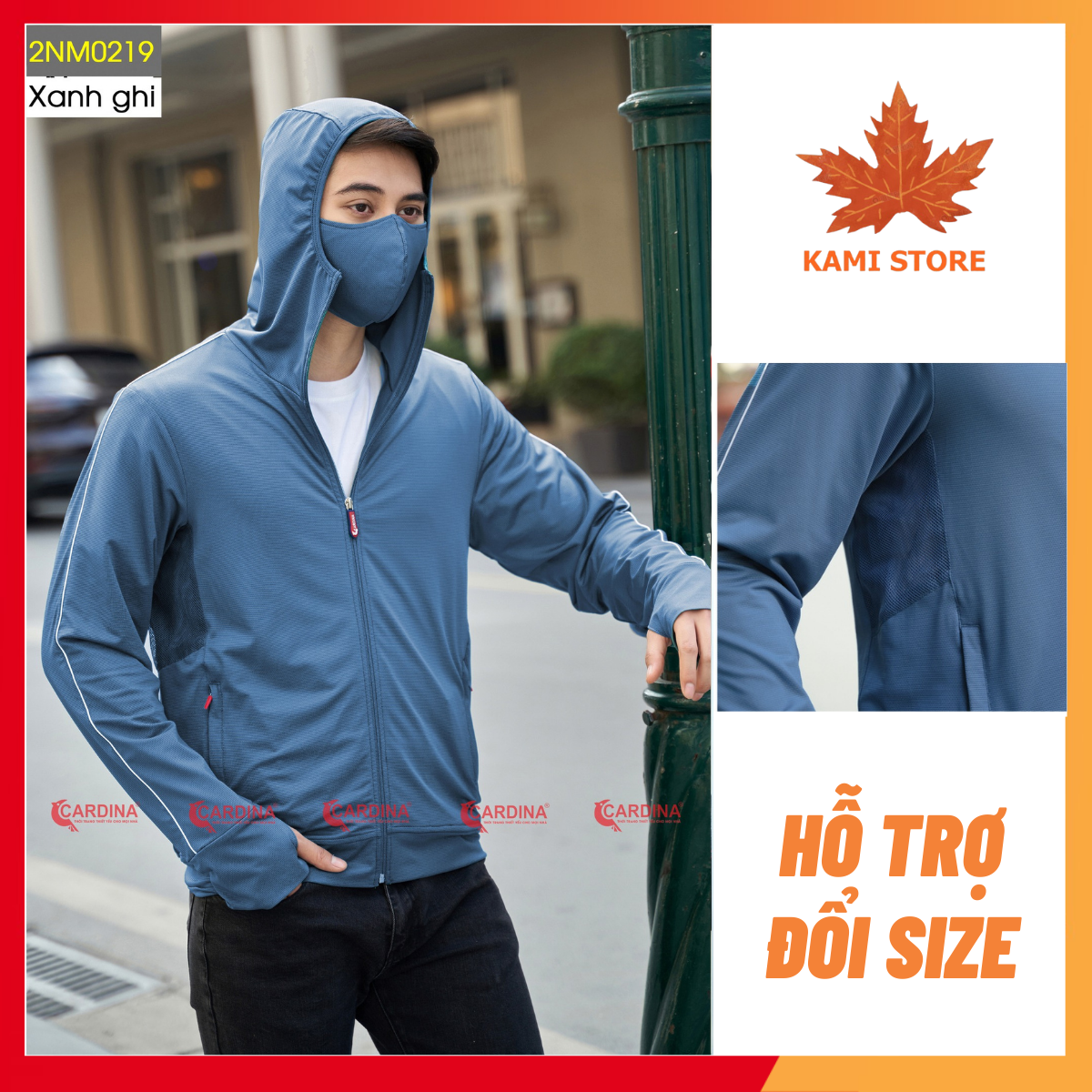 Áo chống nắng nam 2 lớp Cardina Nhật Bản 2022 - Vải thun lạnh làm mát, chống tia UV, lưới tản nhiệt thông hơi, tặng kèm khẩu trang