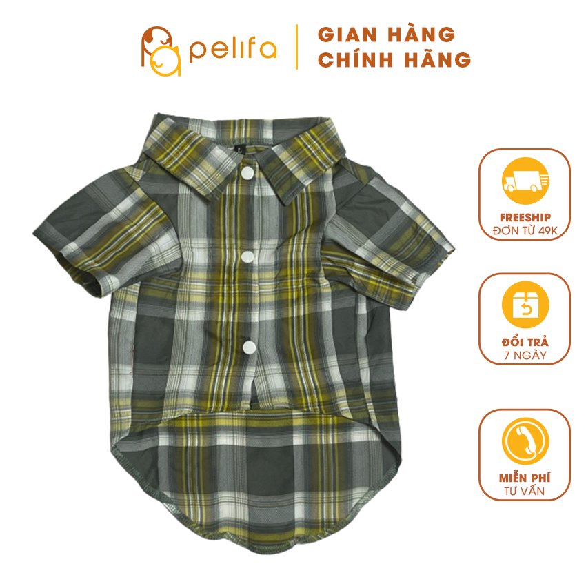 Quần áo cho chó, quần áo cho mèo, áo cho chó con, áo cho cún cưng, quần áo cho thú cưng, áo cho chó poodle, áo sơ mi sọc vàng tay ngắn - PELIFA