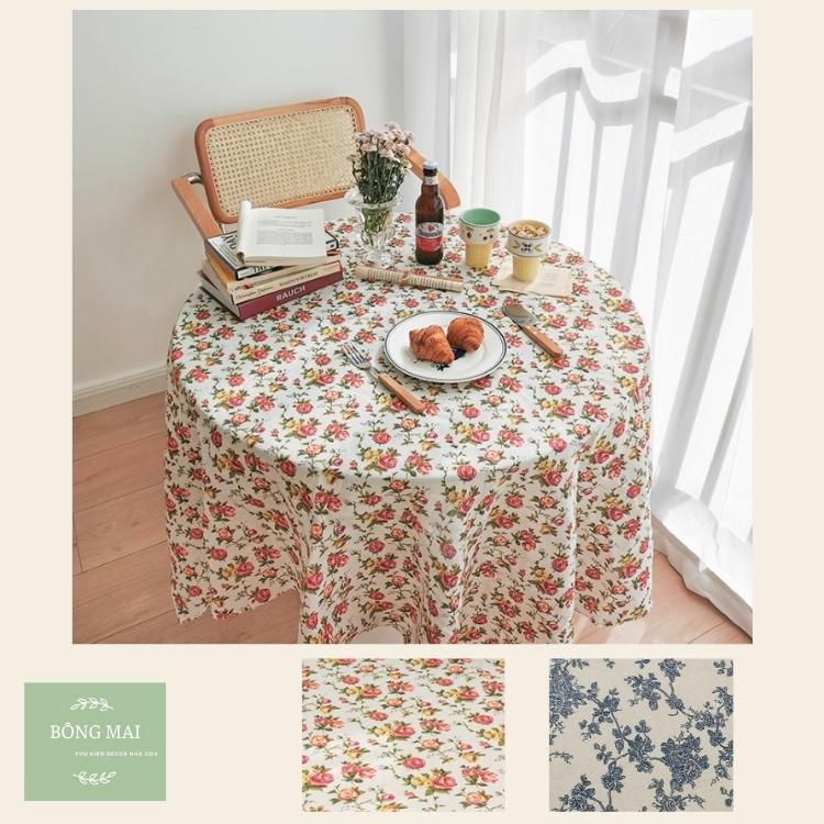[100*150] Khăn trải bàn, thảm picnic vải canvas họa tiết hoa nhí phong cách vintage, phụ kiện chụp ảnh