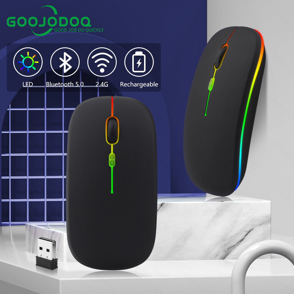 Goojodoq bluetooth chuột chuột không dây, chuột sạc 2 chế độ 2.4g chuột chơi game có đèn nền led nhiều màu im lặng siêu mỏng cho máy tính xách tay macbook pc ipad