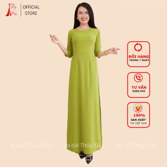 Áo dài Thúy Kiều trơn lụa Nhật màu xanh nõn chuối K4 mềm mại, co giãn, áo dài giá rẻ