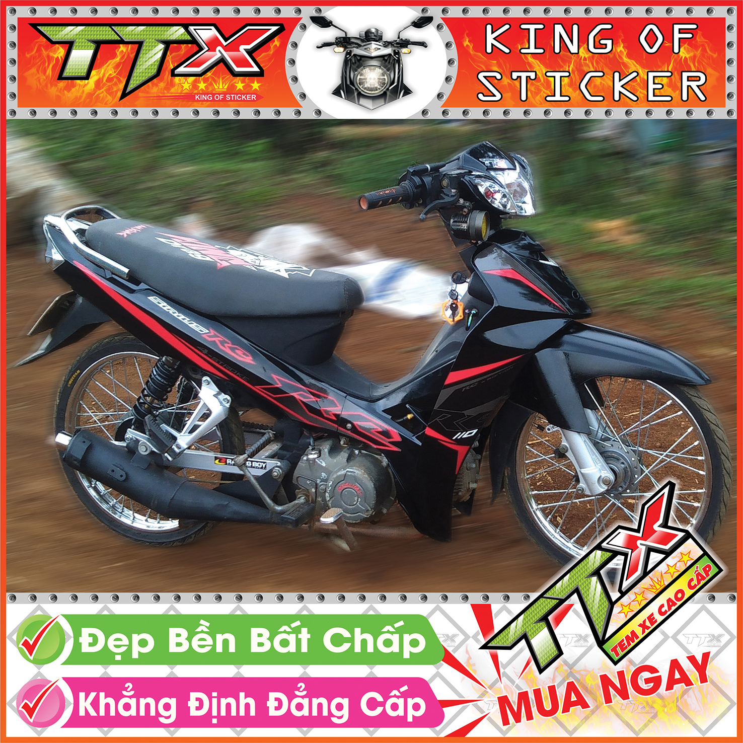 Tem sirius 110 rc xám đỏ đen , Tem xe phụ kiện sirius 110 đen đỏ xám siêu đẹp , Shop TTX Team chế sirius
