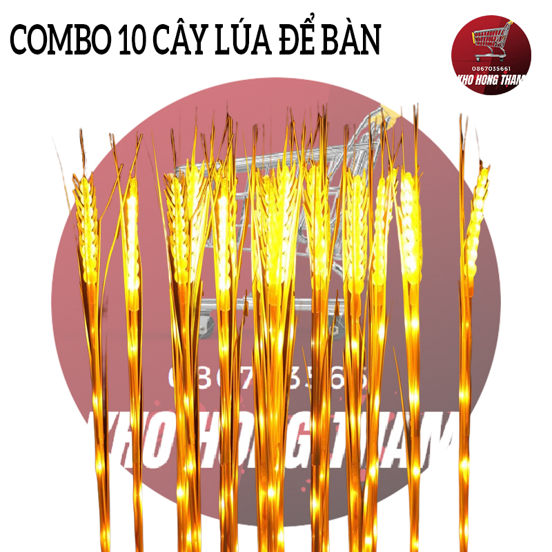 Combo 10 Cây Bông lúa đèn led Cây lúa vàng phát tài Đèn bông lúa mạch trang trí Decor nhà cửa Tết 2022 may mắn tài lộc