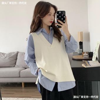 Áo len nữ gile Hàn Quốc cổ tim xẻ tà màu trơn chuẩn Ulzzang hàng Quảng Châu hàng loại 1.TĐ135