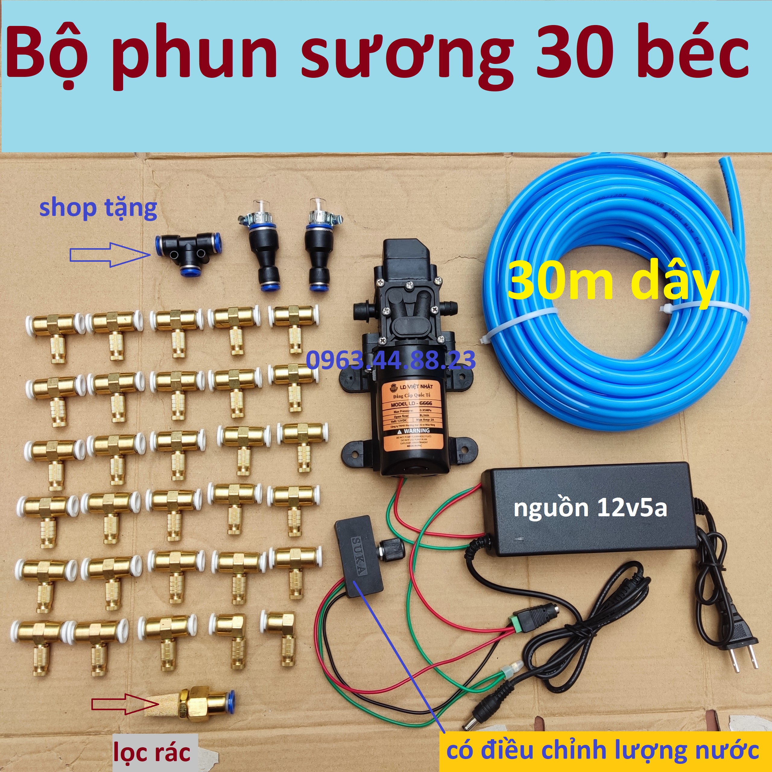 bộ máy bơm phun sương mini 12v kèm điều chỉnh lượng nước