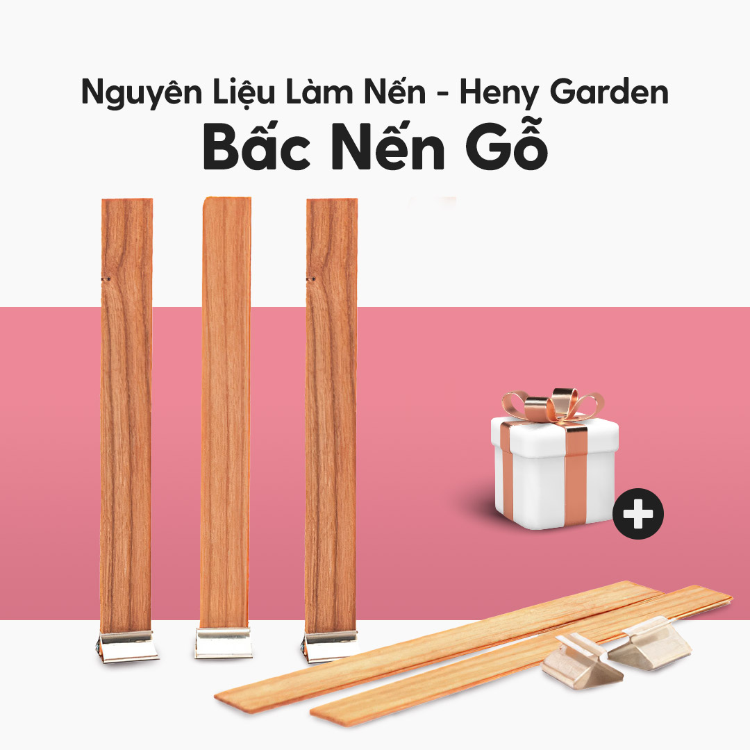 Bấc Gỗ Làm Nến Thơm Không Khói Kèm Đế Kẹp HENY GARDEN, Nguyên Liệu Làm Nến Thơm Handmade Tại Nhà