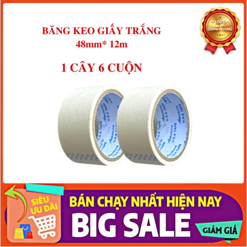 Băng keo giấy trắng 1 cây 48mm* 12m