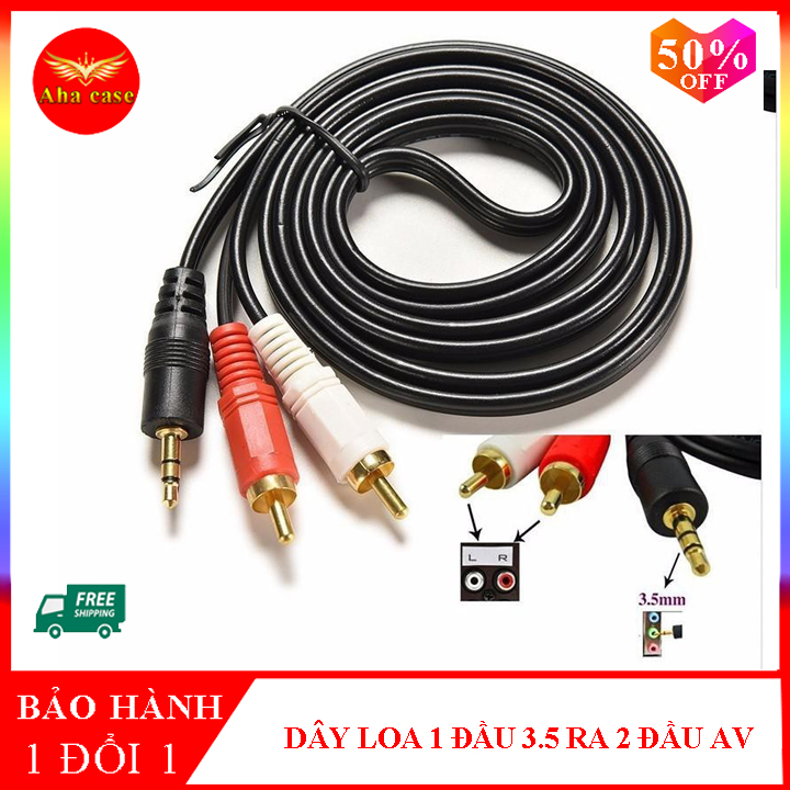 Dây loa 1 ra 2 dây 1 đầu 3.5 ra 2 đầu av dài 1.5m 3m, jack cáp audio, cáp âm thanh