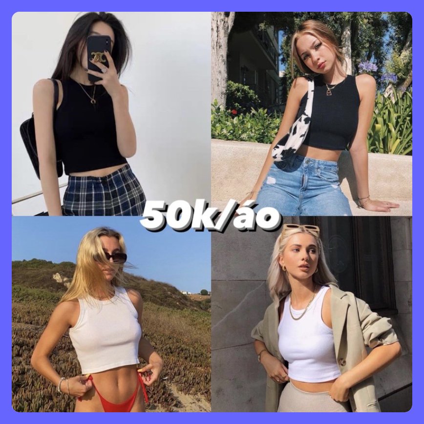 Áo ba lỗ sát nách croptop cổ chữ U ôm body sexy màu trơn basic đi học đi chơi đi làm xinh xỉu