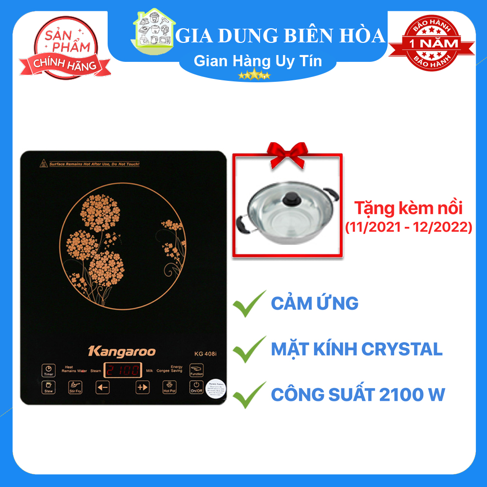 Bếp điện từ đơn Kangaroo KG408I-Công suất:2100W Chất liệu mặt bếp: Kính chịu lực, chịu nhiệt Bảng điều khiển:Cảm ứng Loại nồi nấu:Chỉ sử dụng loại nồi có đế nhiễm từ