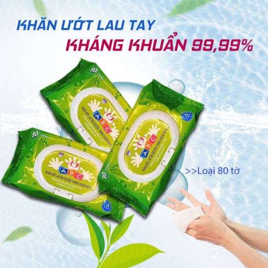 Combo 3 bịch (Khăn Ướt Lau Tay Kháng Khuẩn ABC Khử Mùi - 80 Tờ)