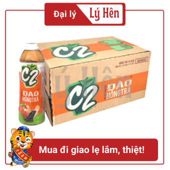 Thùng 24 Chai Hồng Trà C2 Hương Đào Chai Nhựa 455ml Date Luôn Mới