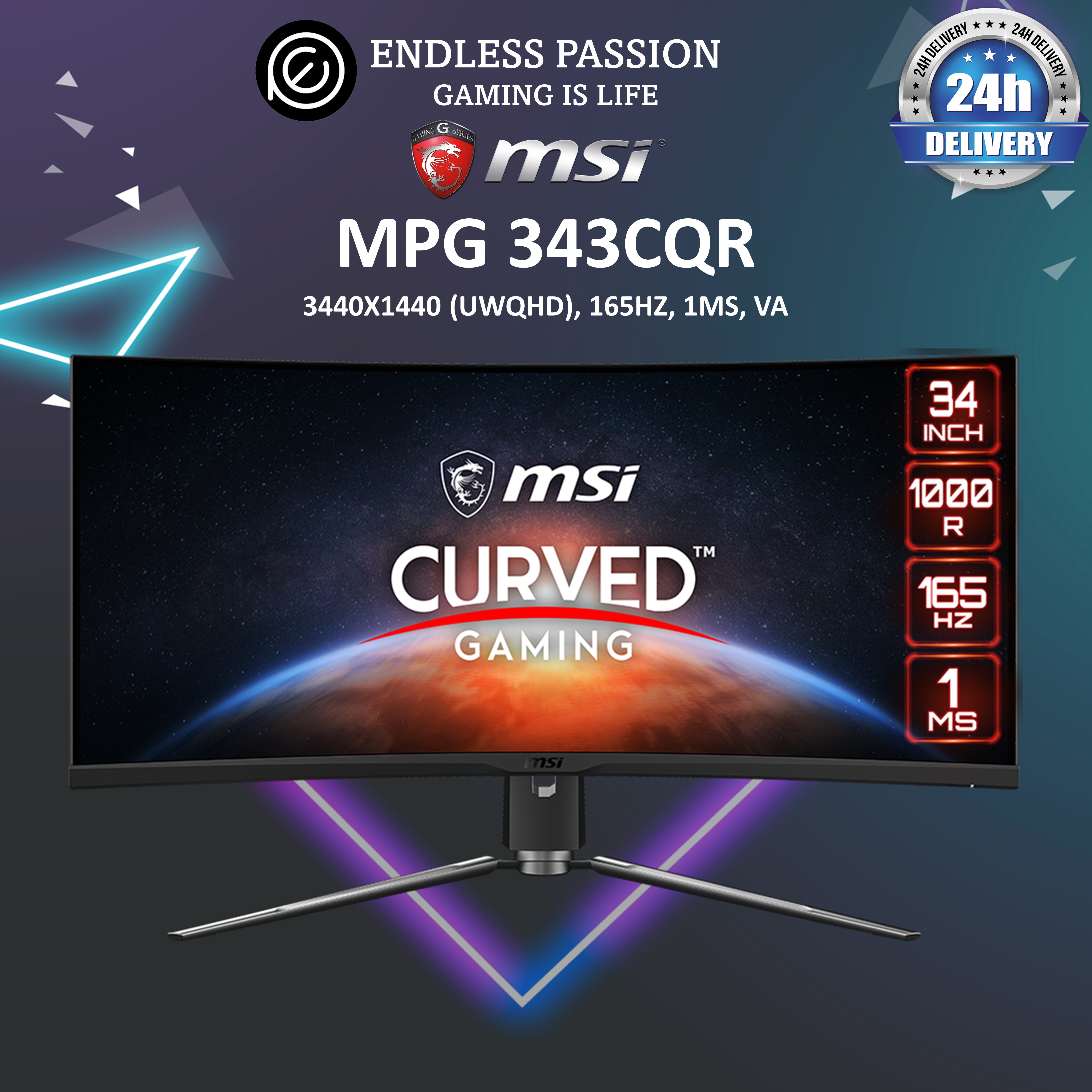 MSI Optix MAG342CQR 1500R Curvature 21:9 Aspect Ratio Narrow Bezel 1ms 3440  x 1440 (UWQHD) 144Hz Refresh Rate Tilt/Swivel/Height/Pivot Adjustment 34