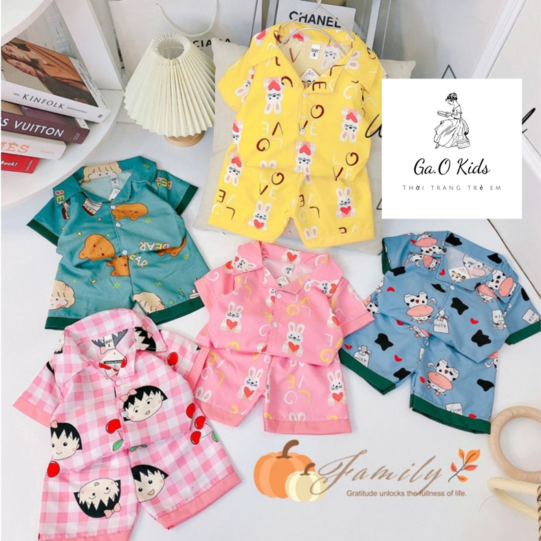 Đồ bộ pijama ngắn tay bé gái bé trai họa tiết dễ thương chất vải kate cao cấp 4 màu size 8-19kg. Đồ ngủ pijama trẻ em ngắn tay mát mẻ thoải mái